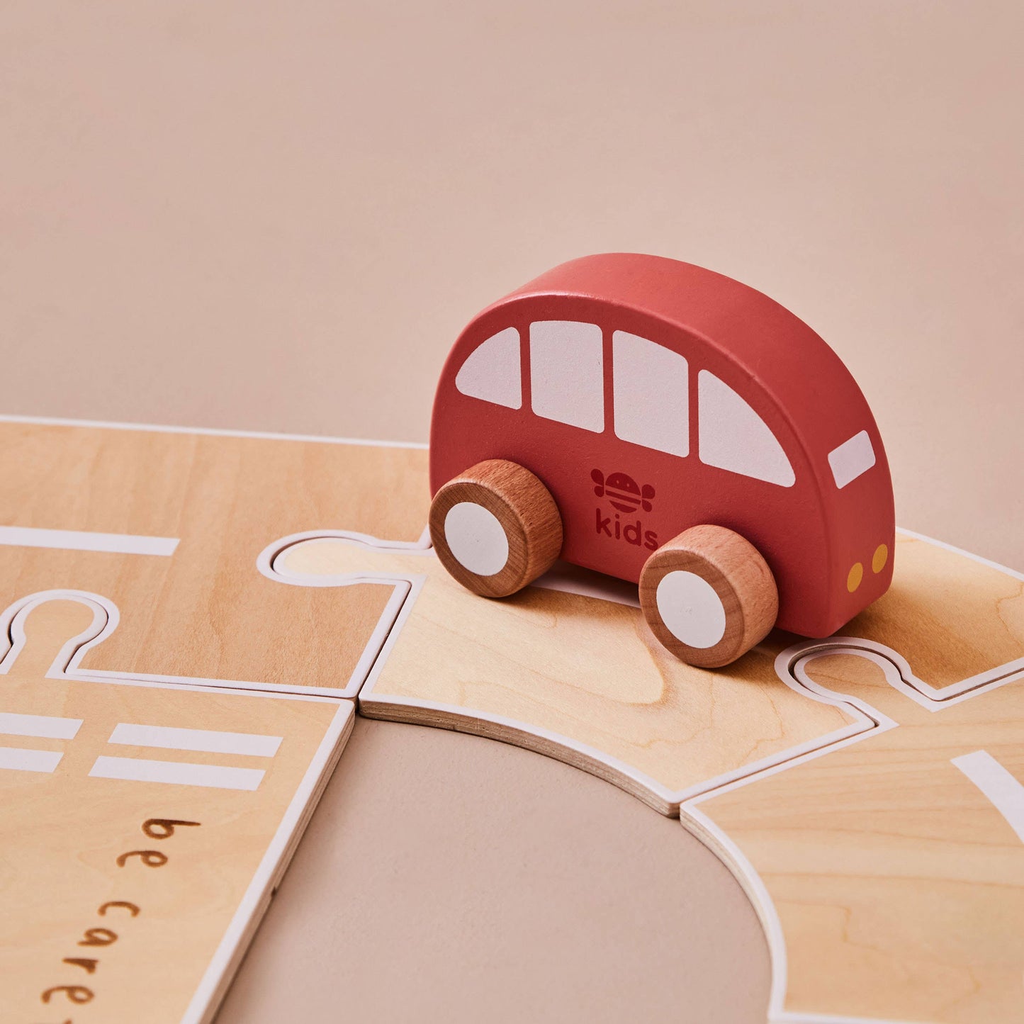 Wooden Road Track with Vehicle Toys