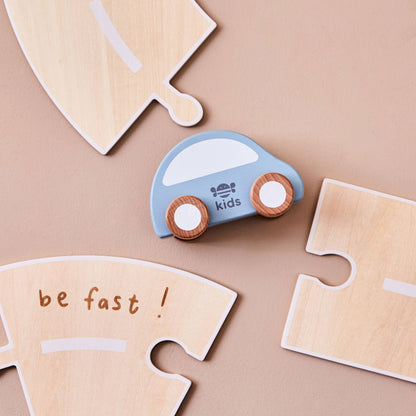 Wooden Road Track with Vehicle Toys