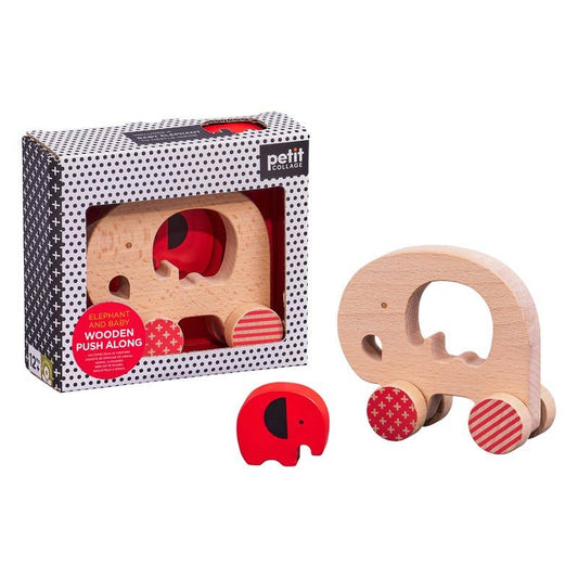 Elephant and Baby Wooden Push Along Car
