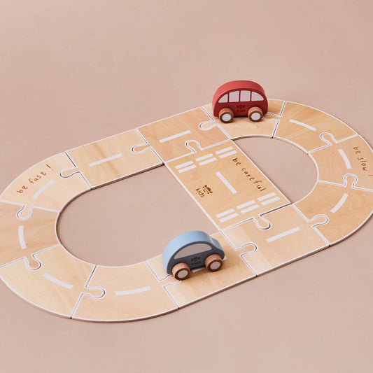 Wooden Road Track with Vehicle Toys