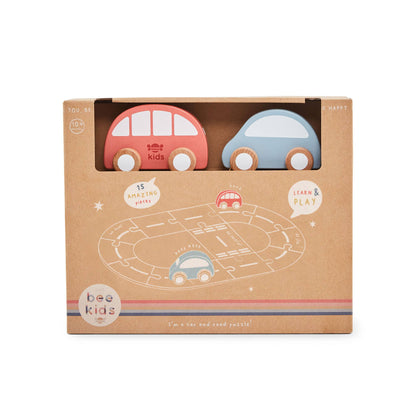 Wooden Road Track with Vehicle Toys