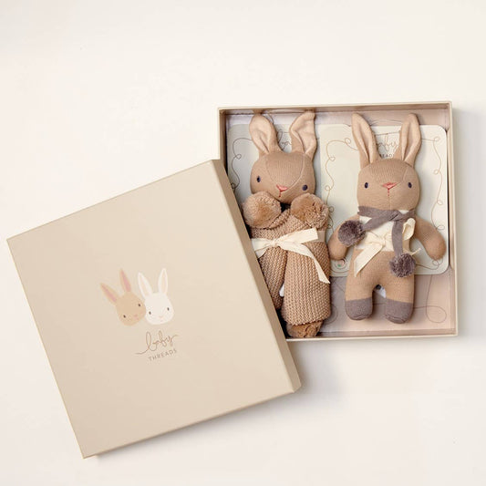 Baby Threads Taupe Gift Set - Organic Rattle & Comforter