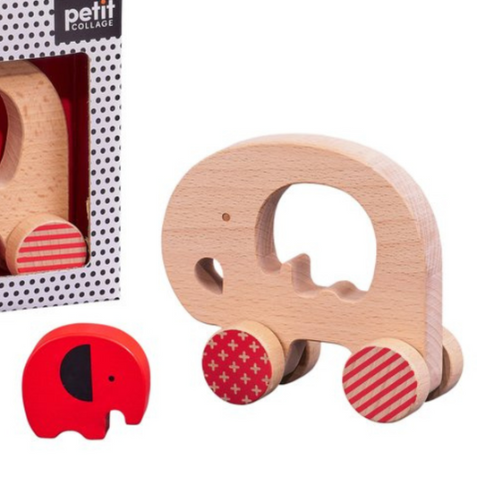 Elephant and Baby Wooden Push Along Car
