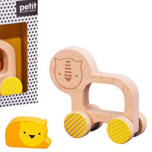 Lion and Baby Wooden Push Along Car