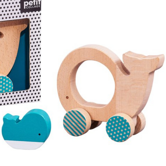 Whale and Baby Wooden Push Along Car