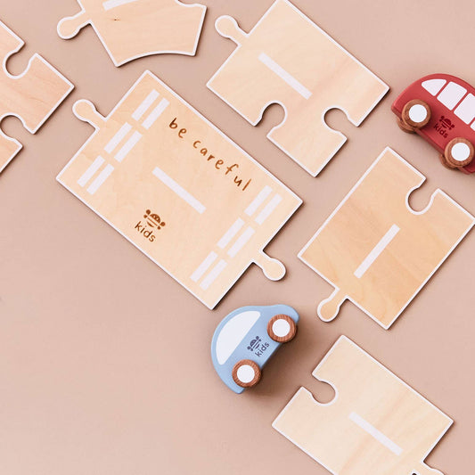 Wooden Road Track with Vehicle Toys